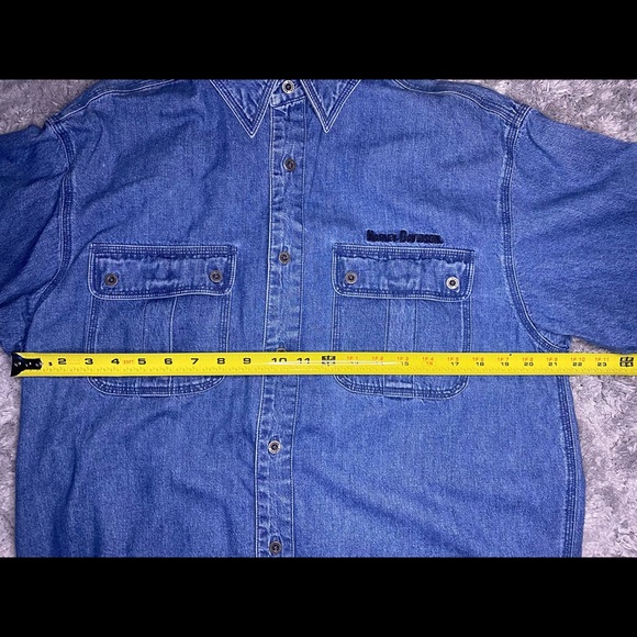🏍🏍🏍Mens Medium Harley Davidson Denim Short Sleeve Button Up Shirt - Picture 6 of 12